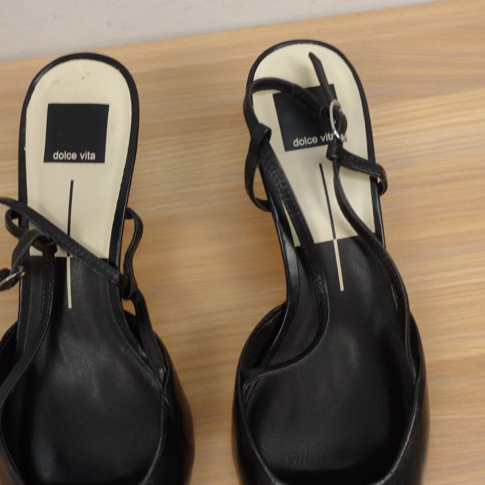 Dolce Vita Womens Slingback Heels 9 Black Y2K Minimalist Leather Kitten Heels